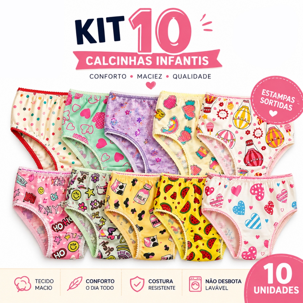 10 Calcinhas Infantil Menina Moça Confortáveis F