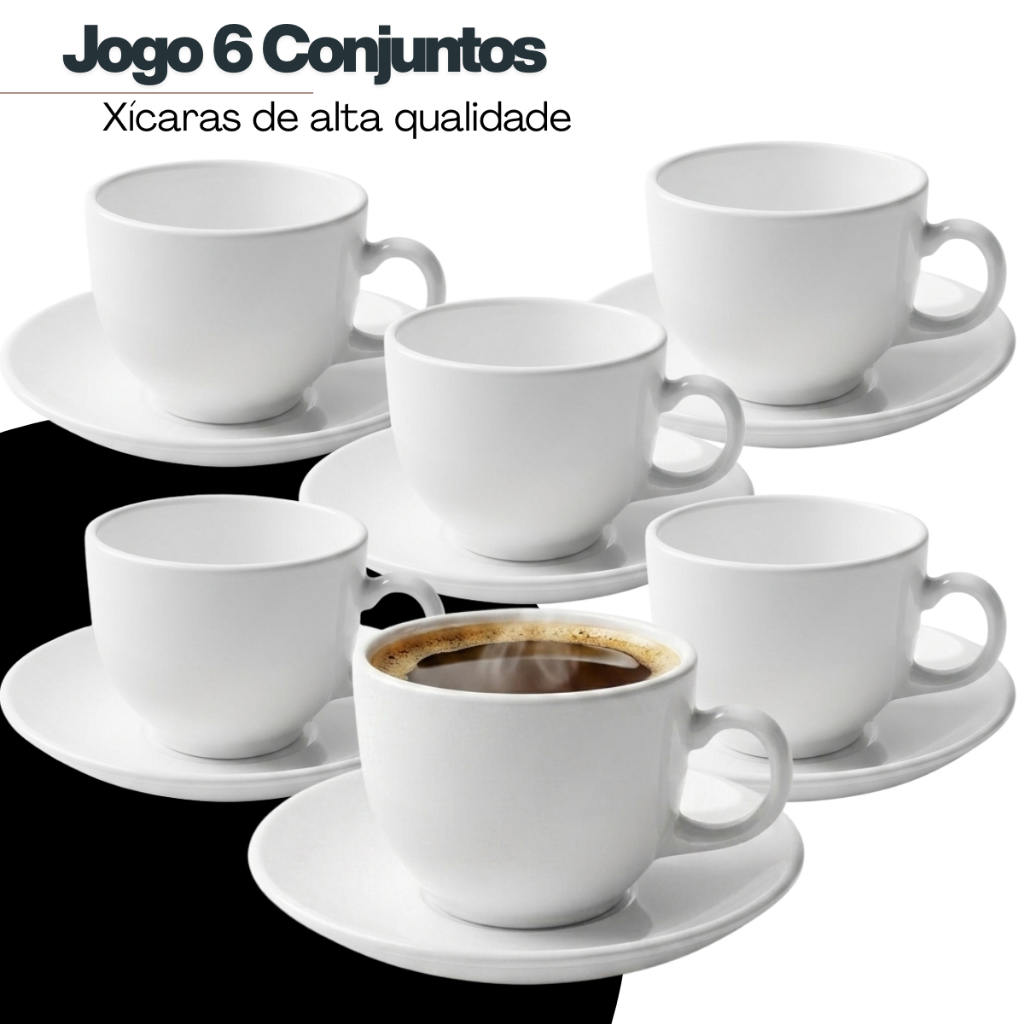 Conjunto 6 Xicara Caneca Lisa Cha Cafe Leite  250m