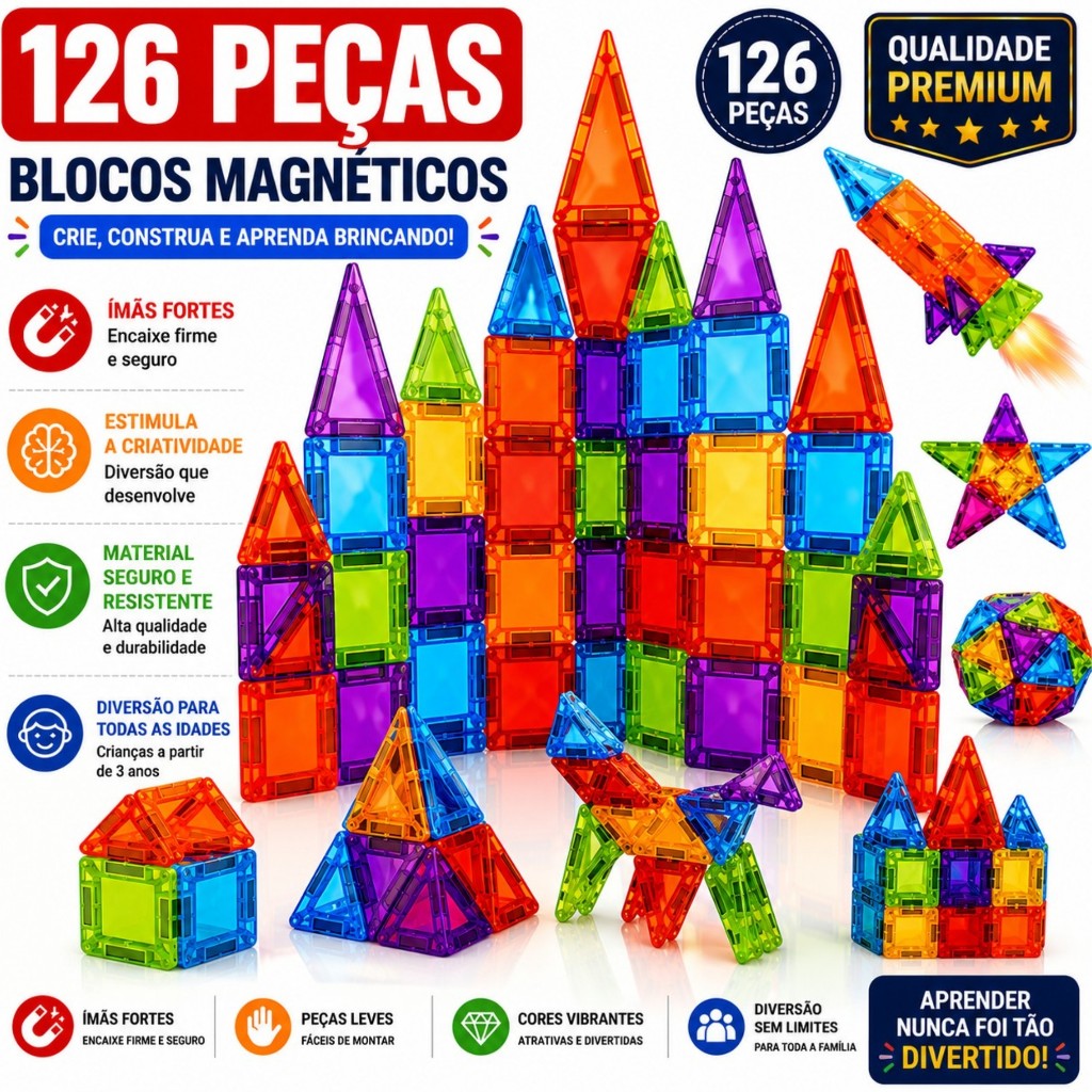 Mini Blocos 3D Magnéticos De Montar Brinquedo Inf