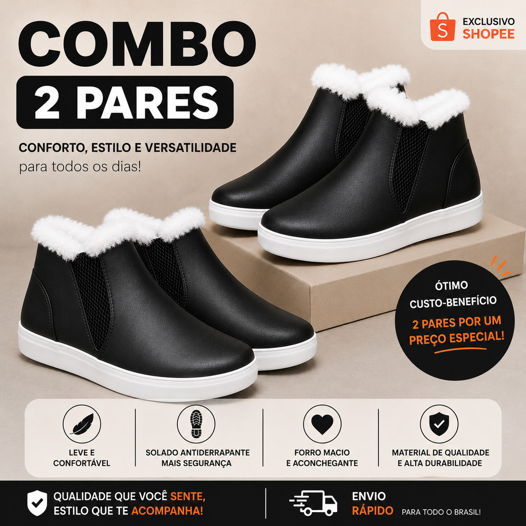 Kit 2 Pares Bota Feminina De Pelúcia Inverno Casu
