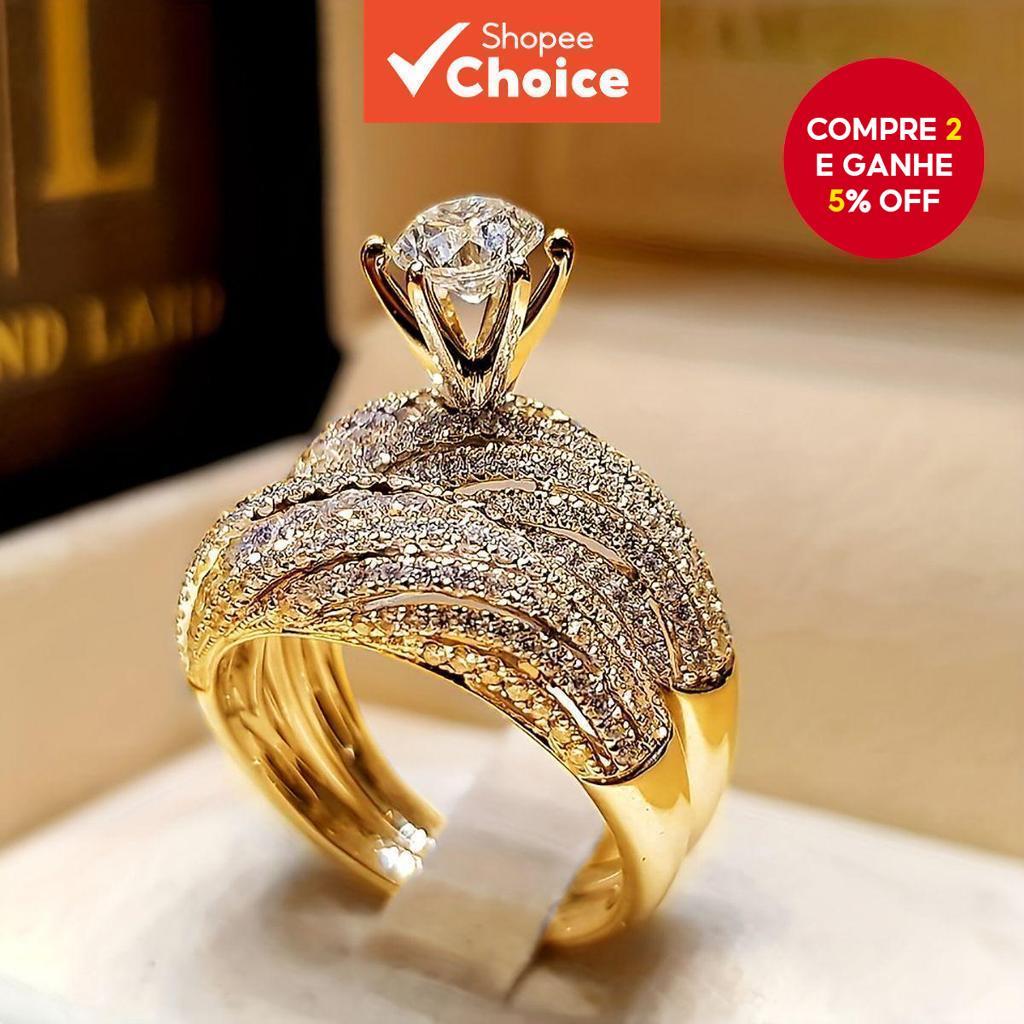 Anel De Casamento Luxuoso Do Noivado Zircão Diama