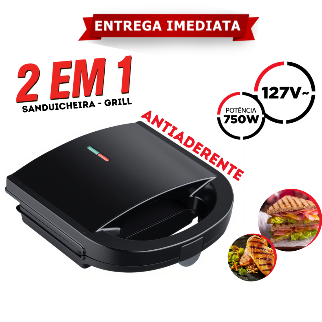 Sanduicheira Grill 2 em 1 Preta 127v 750w de Potê