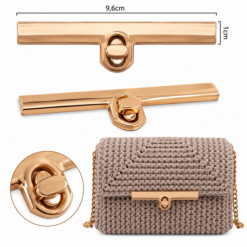 Fecho para bolsa com torniquete cor ouro 9,6CM 