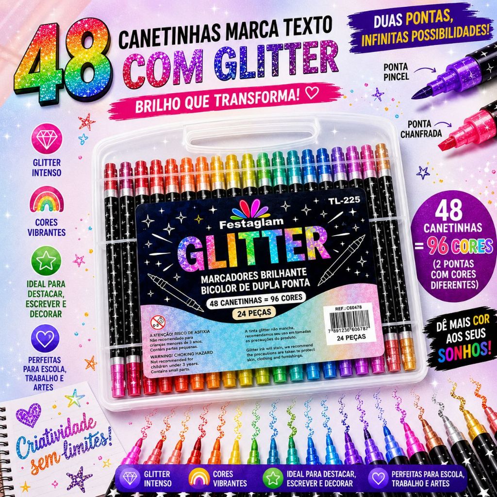 Marcador metálico 12/24/36/48 caneta de glitter d