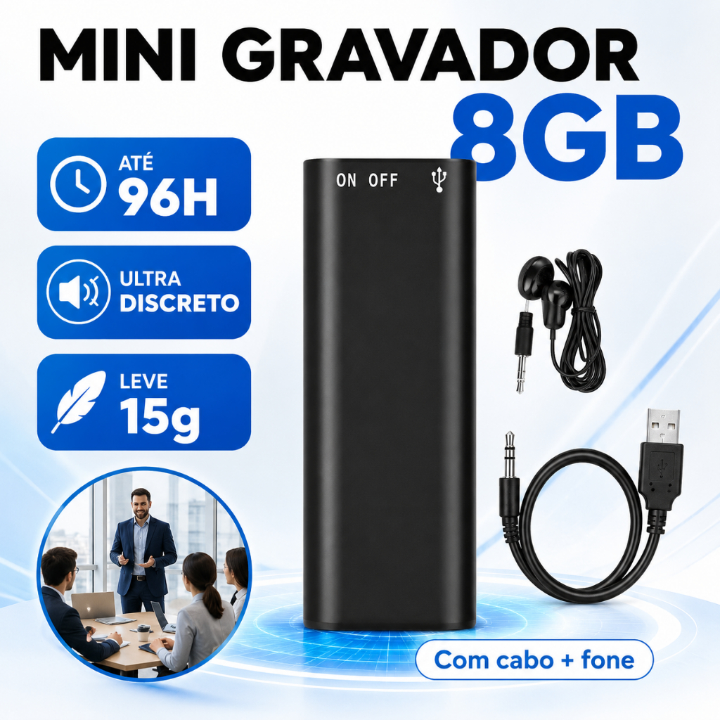 Mini Gravador de Voz Grava 96 Horas – Micro 