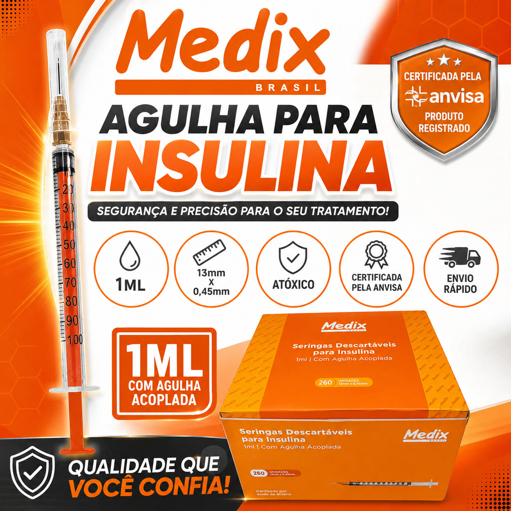 Seringa Insulina MEDIX- 13mmx0,45mm 1ml Capacidade