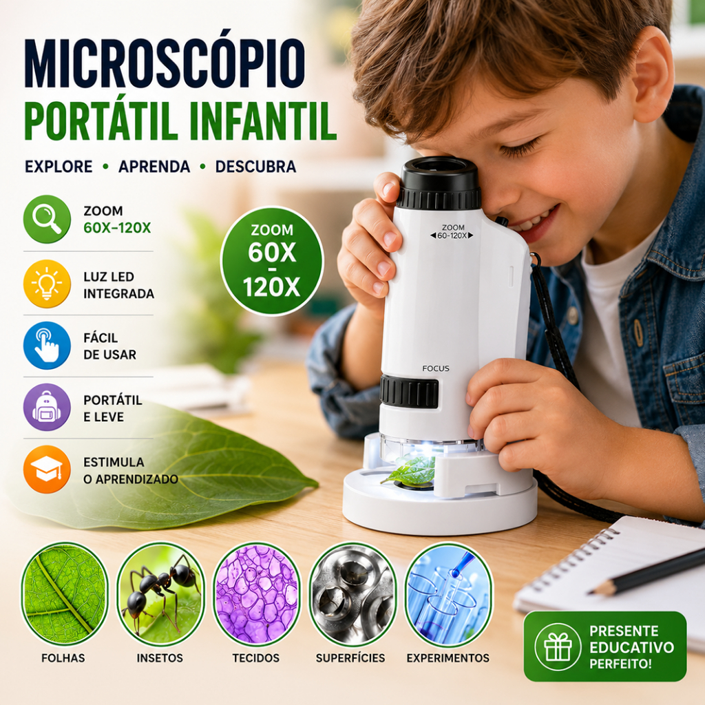 Microscópio De Mão Portátil Com Zoom 60X-120X P