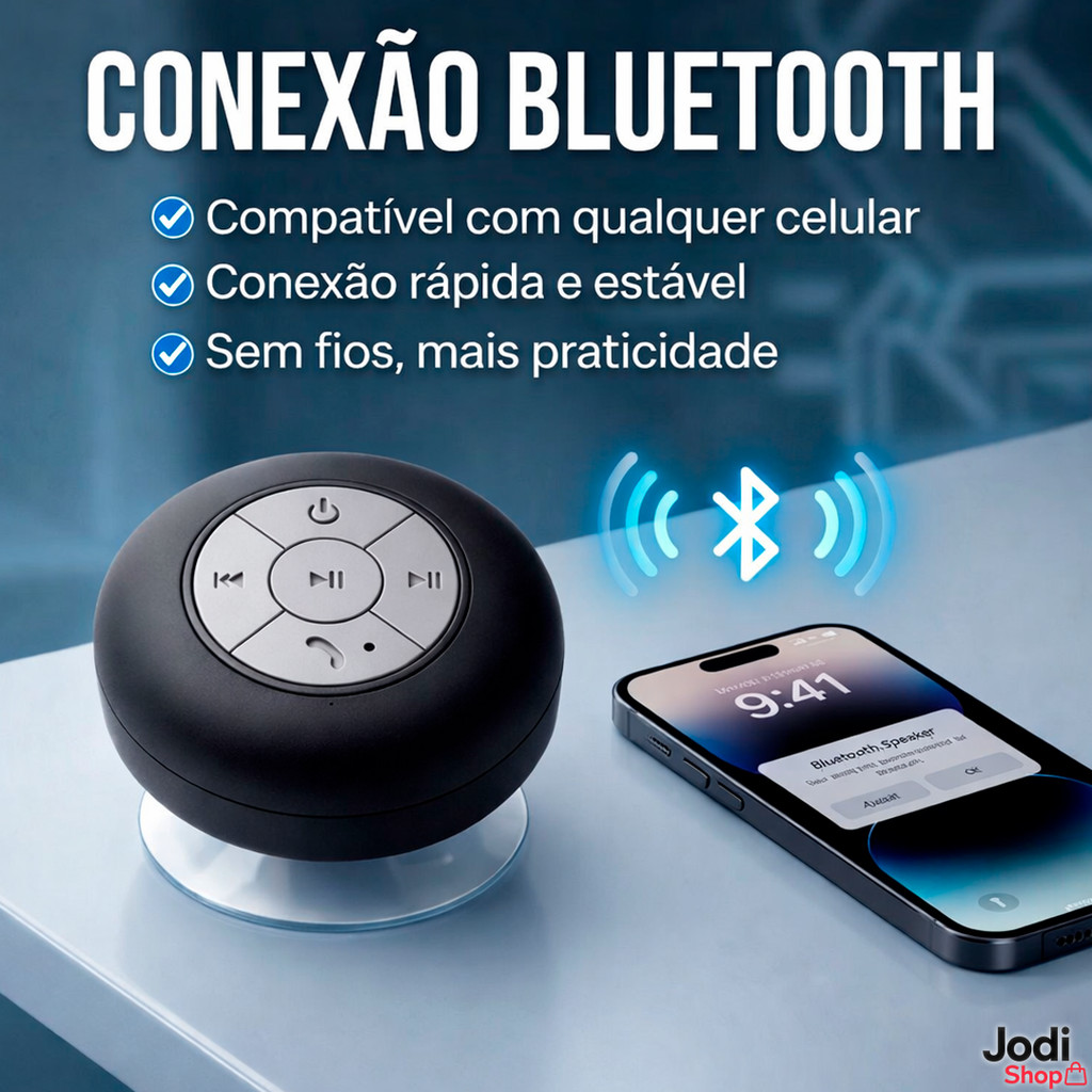 Caixa de Som Portátil Bluetooth com Ventosa Ideal