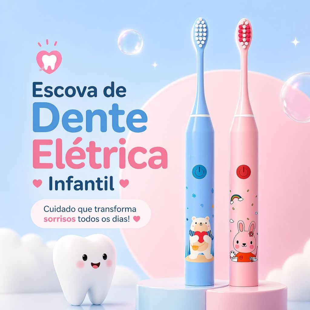 Escova Elétrica Infantil USB + 4 Cabeças Remove 