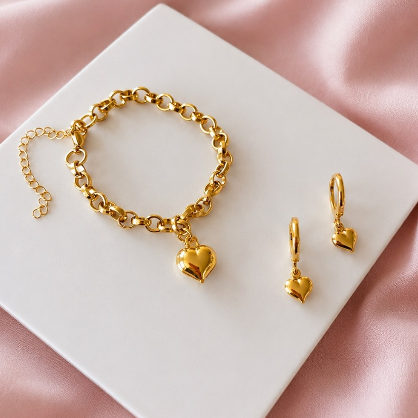 Kit Pulseira Infantil Menina Berloque Coração + 