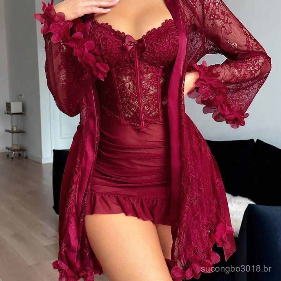 Conjunto de 2 Peças de Camisola e Roupão de Ceti