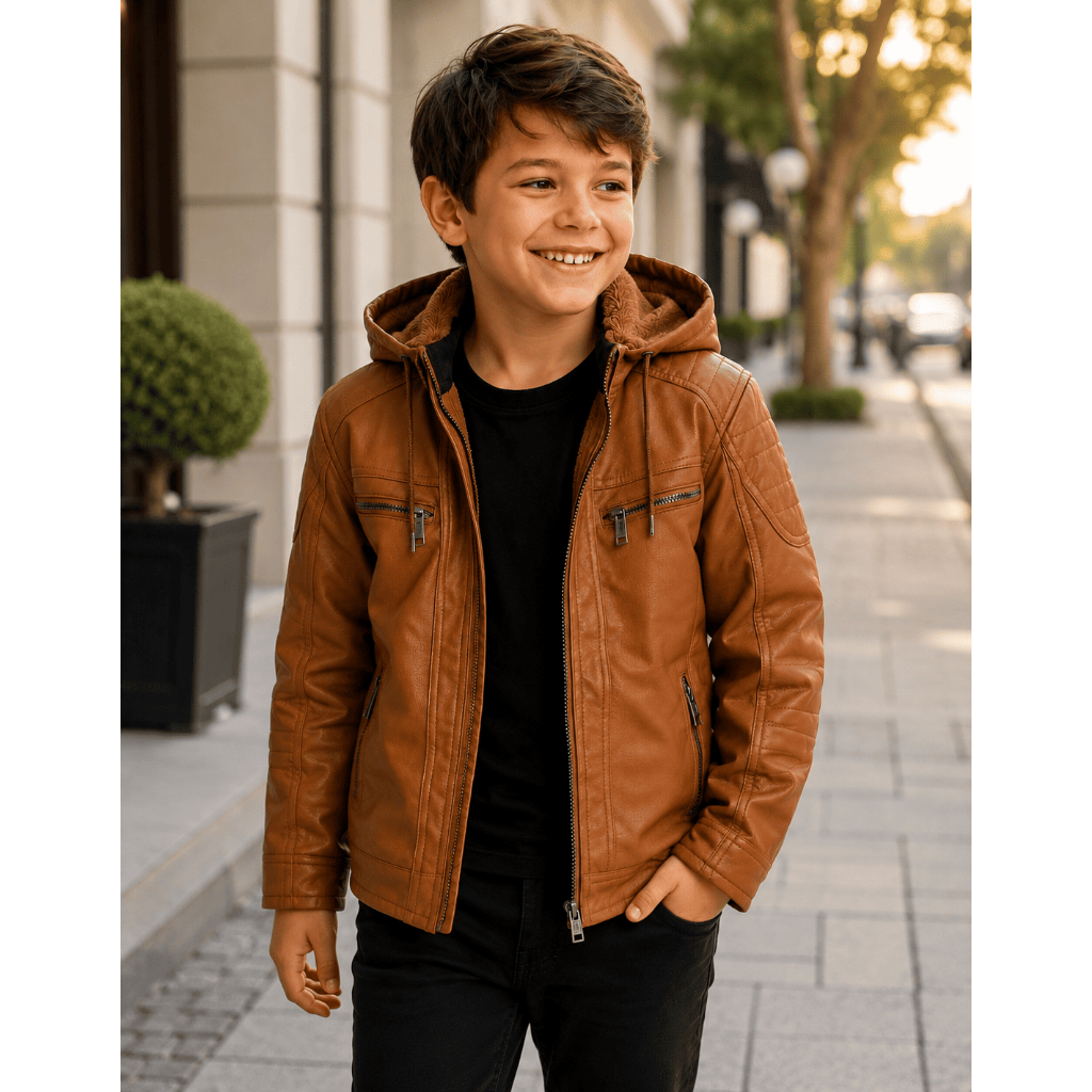Jaqueta de Couro Juvenil Infantil Menino Impermeav