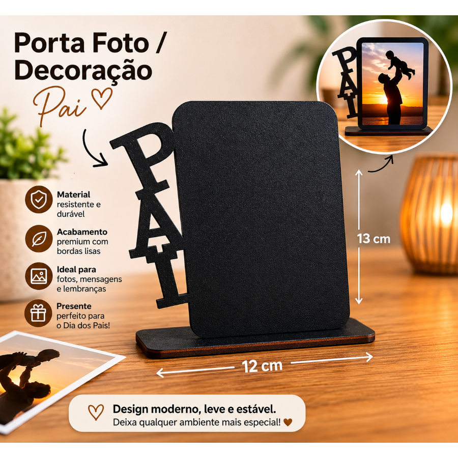 Porta Retrato Pai MDF Preto Foto 10×15 Presen