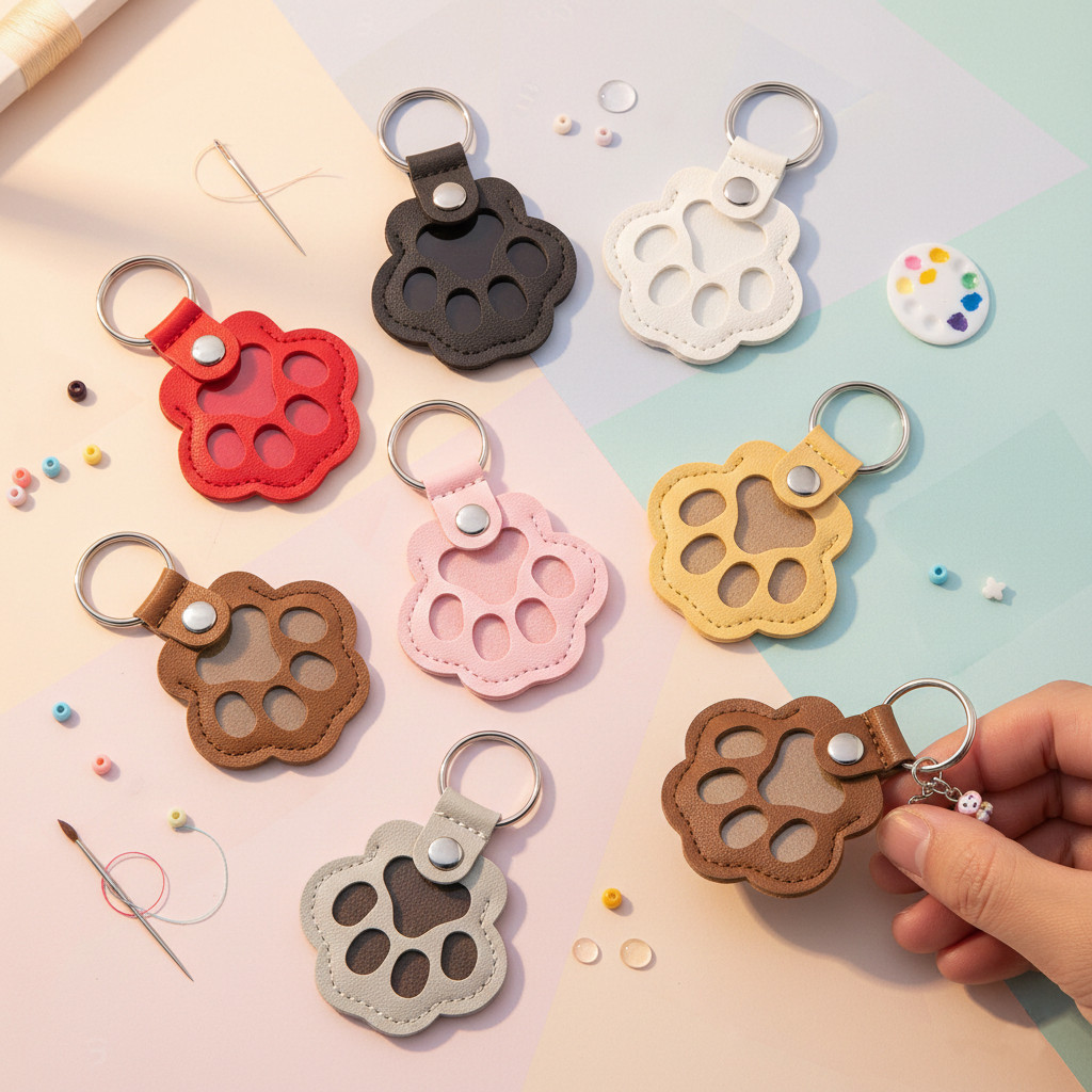 Chaveiro de Couro com Pata de Gato e Mini Porta-Fo