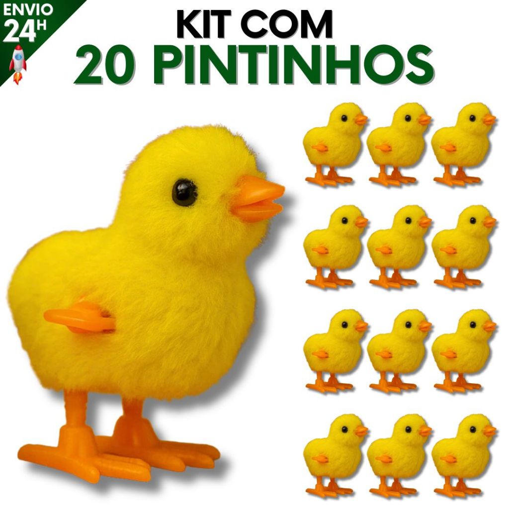 Kit 20 Pintinho Amarelinho com Corda Brinquedo de 