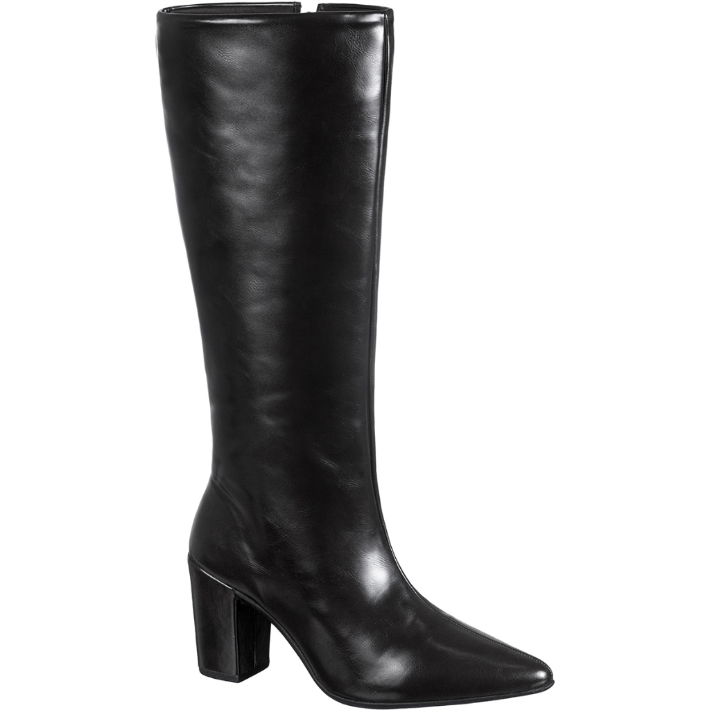 Bota Feminina Cano Longo Alto Liso Bico Fino Salto