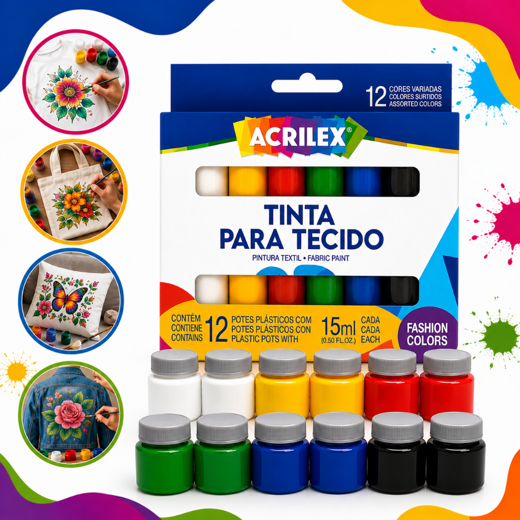Tintas Para Tecido 6 Cores Artesanato Pintura Arte