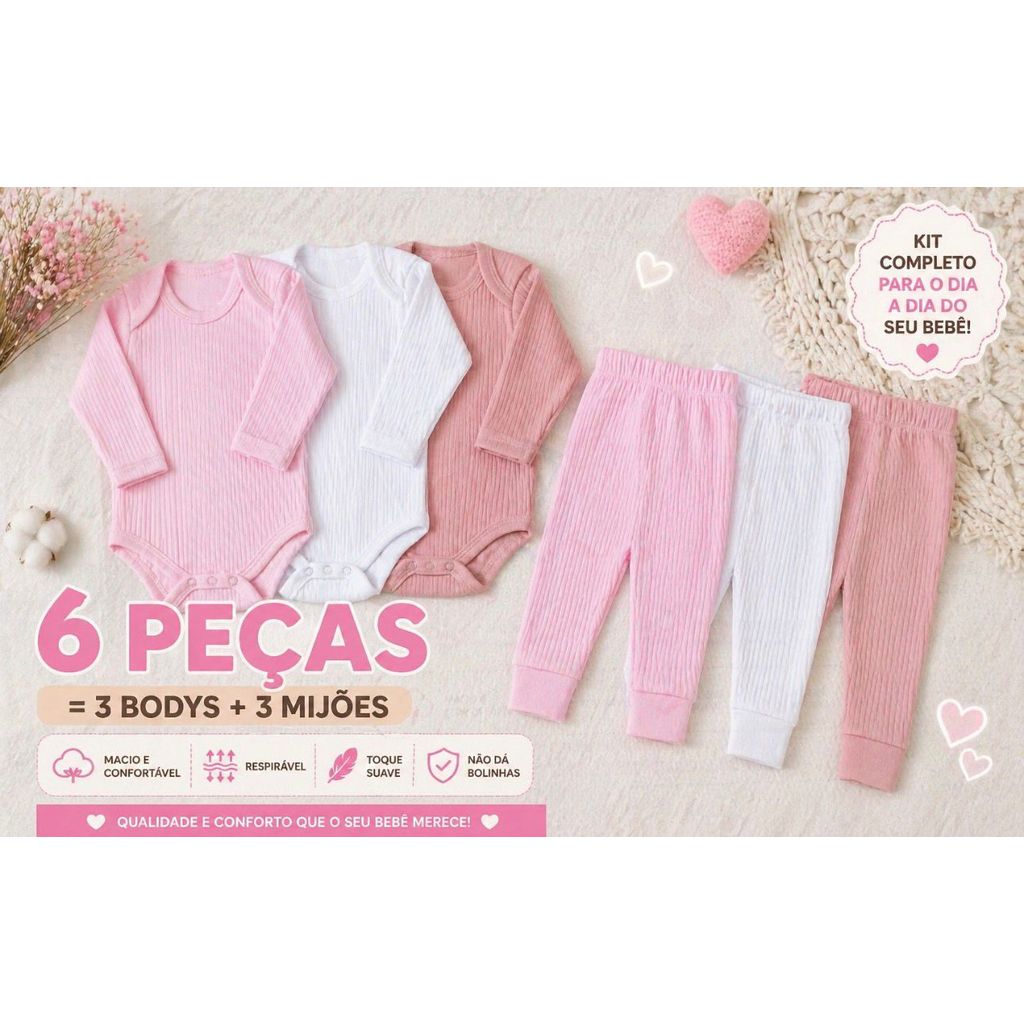 Conjunto Bebê Combo 6 peças Suedine Canelado Cal
