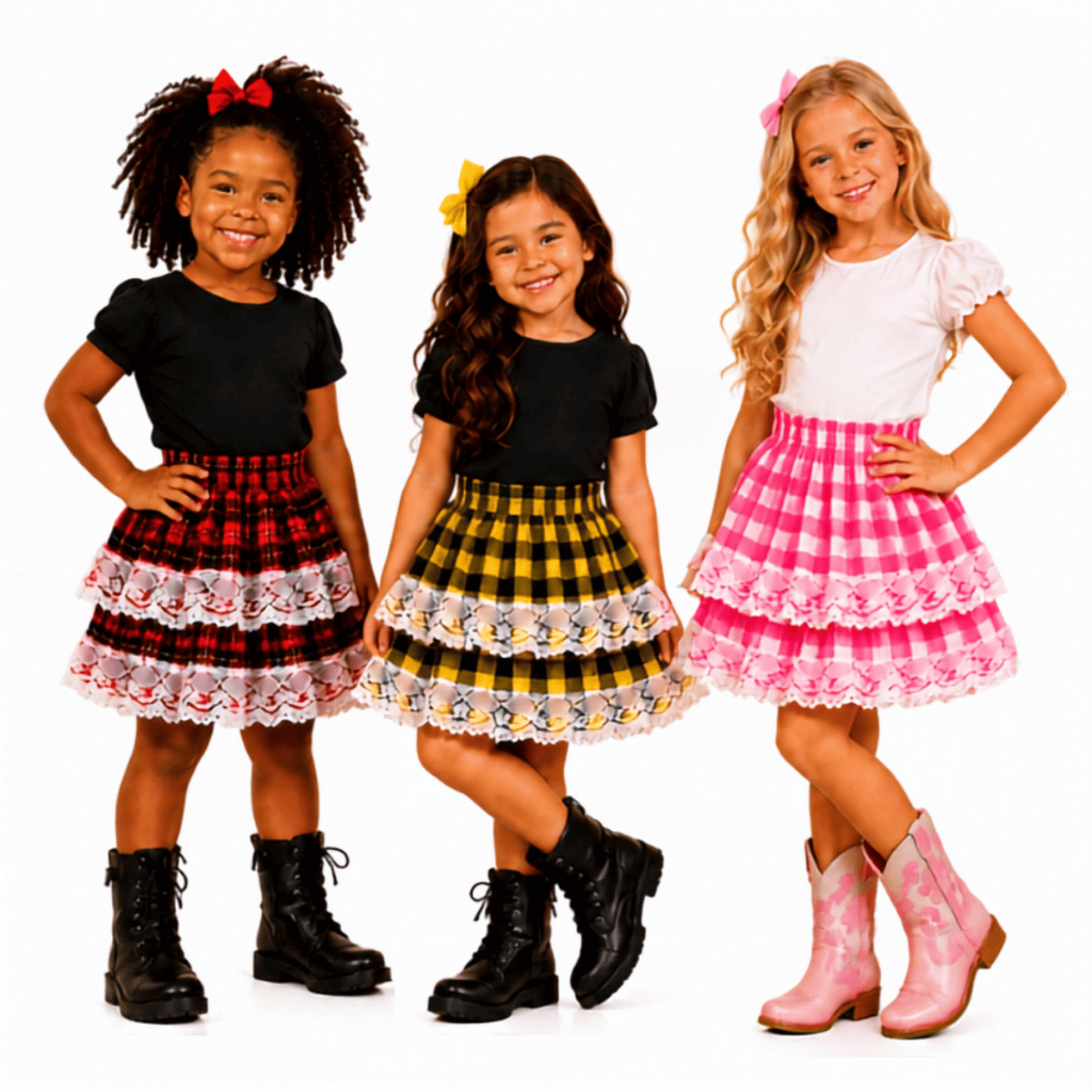 Saia Rodada Caipira Charme Renda Infantil Menina F