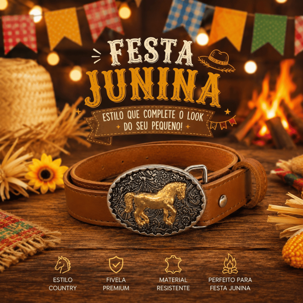 Festa JUNINA Cinto Country Infantil com Fivela Cav