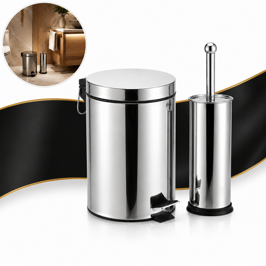 Kit Lixeira Inox 5 Litros Pedal + Escova Sanitári