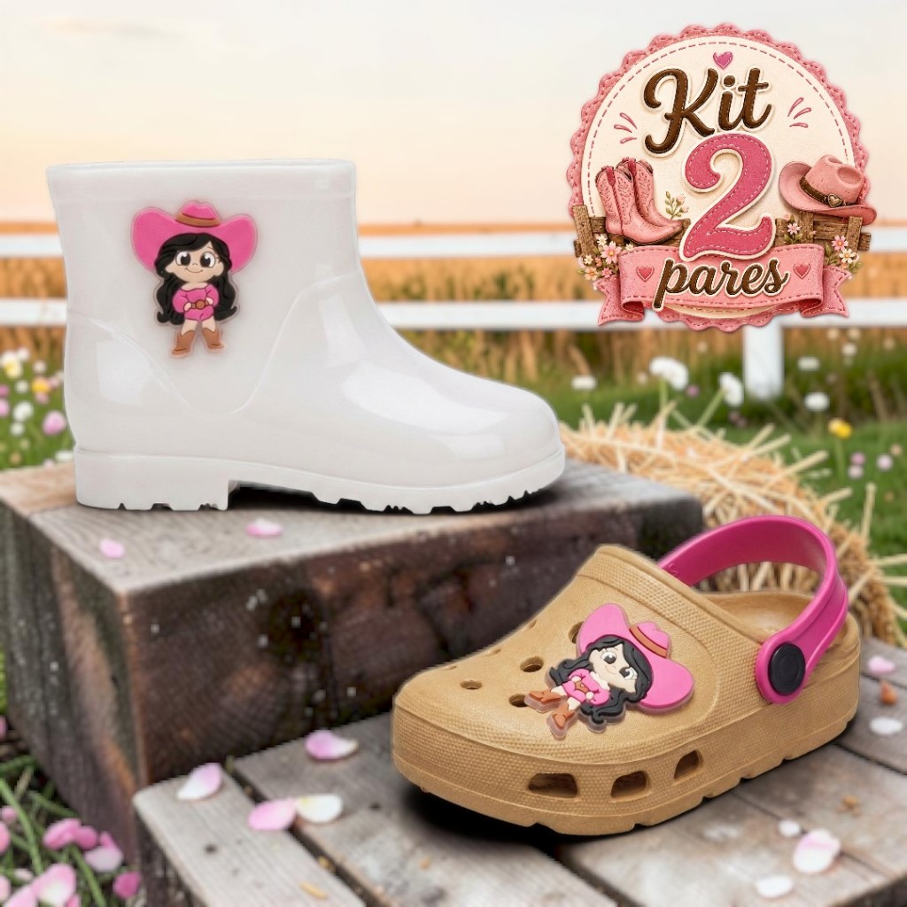 Kit 2 Pares Infantil Menina Galocha e Babuche Leve