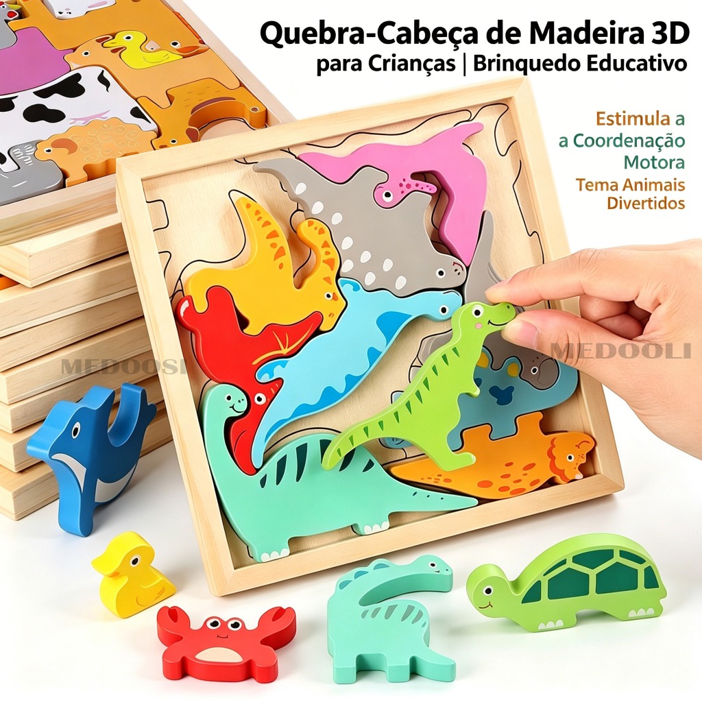 Tabuleiro de quebra cabeça 3D de encaixe Dinossau