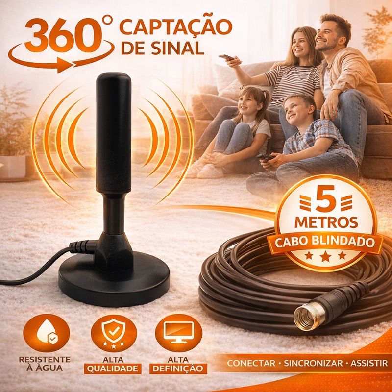 Antena Digital 5 metros interna Sinal TV HDTV Base