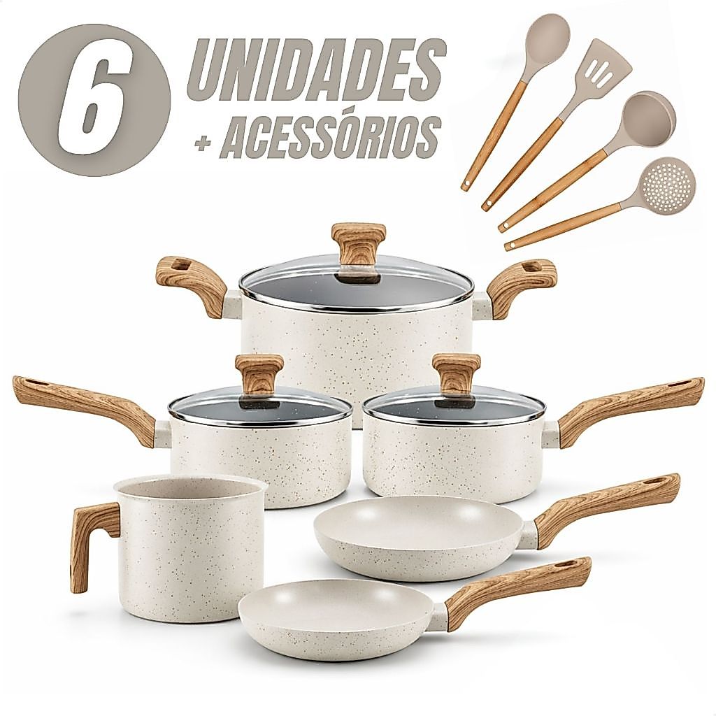 Jogo de Panelas 6 Peças Antiaderentes com Tampa d