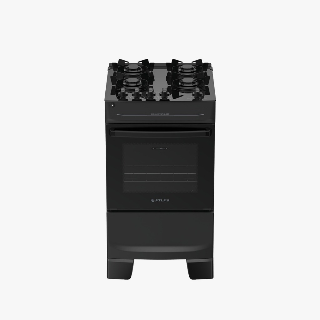 Fogão 4 Bocas Preto com Mesa de Vidro Atlas Môna