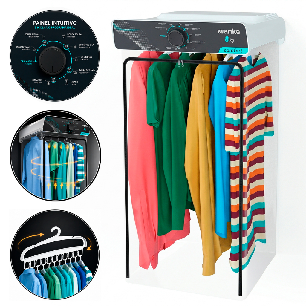 Secadora de Roupas Wanke Comfort 8kg com 6 Cabides