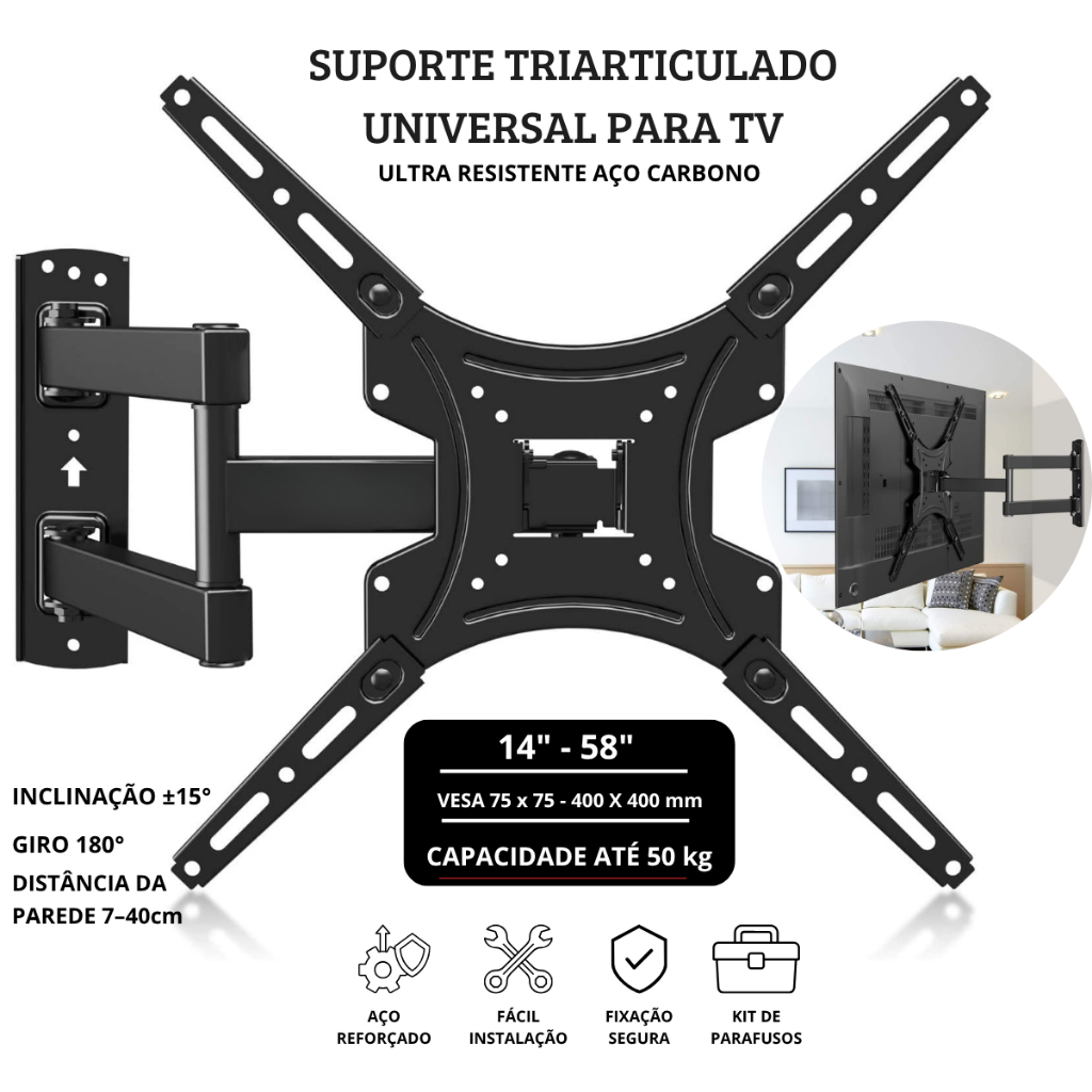 Suporte Articulado para TV e Monitor de 14 a 55 Po