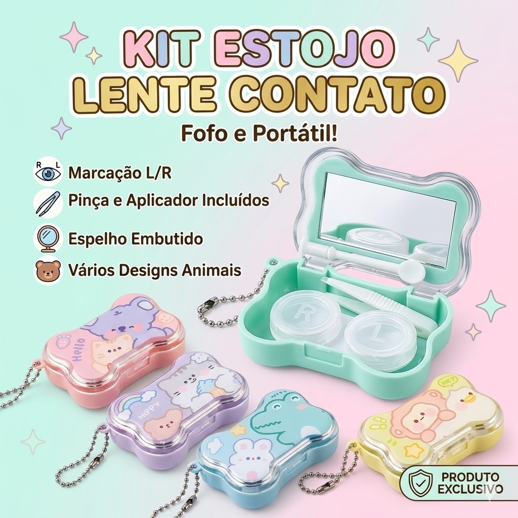 Estojo Porta Lente de Contato Com Espelho Pinça V