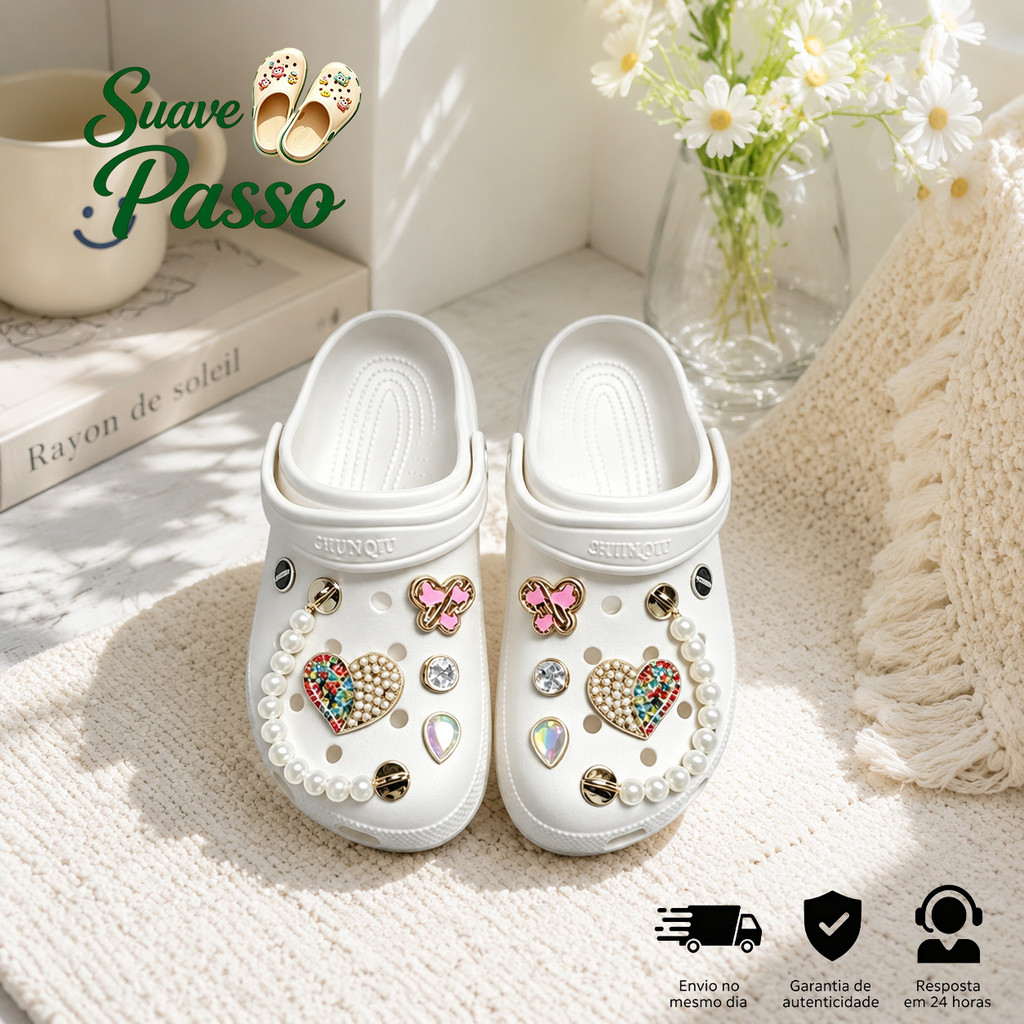 Kit Babuche Feminino Eva com Pingentes Antiderrapa