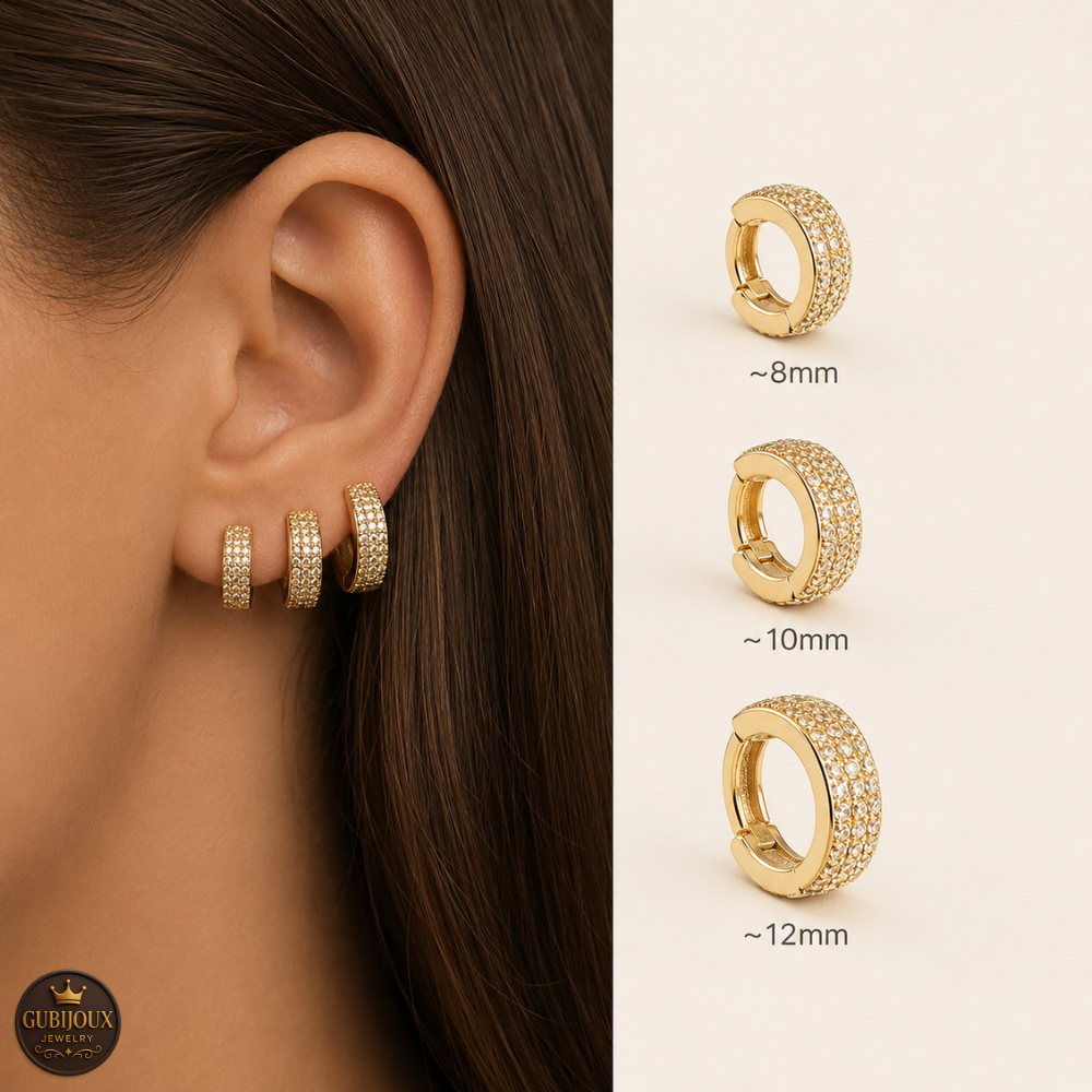 Trio Brinco Argola Ouro 18K Cravejado Zircônia Fe