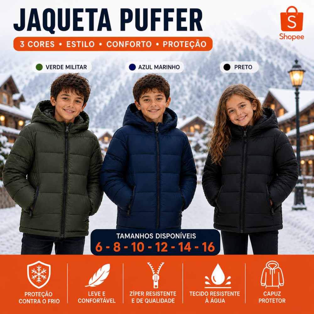 Jaqueta Puffer Infantil Unissex Forrada Pelinho To