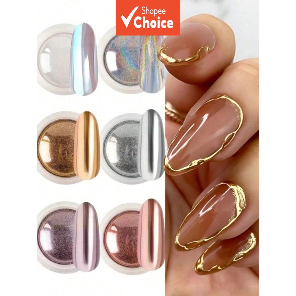 Conjunto de 6 pós para unhas com efeito holográf