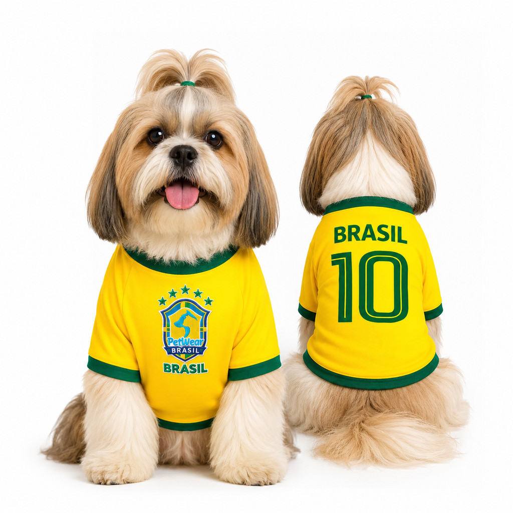 ROUPA CAMISETA PET Verde e Amarela para Cachorro e