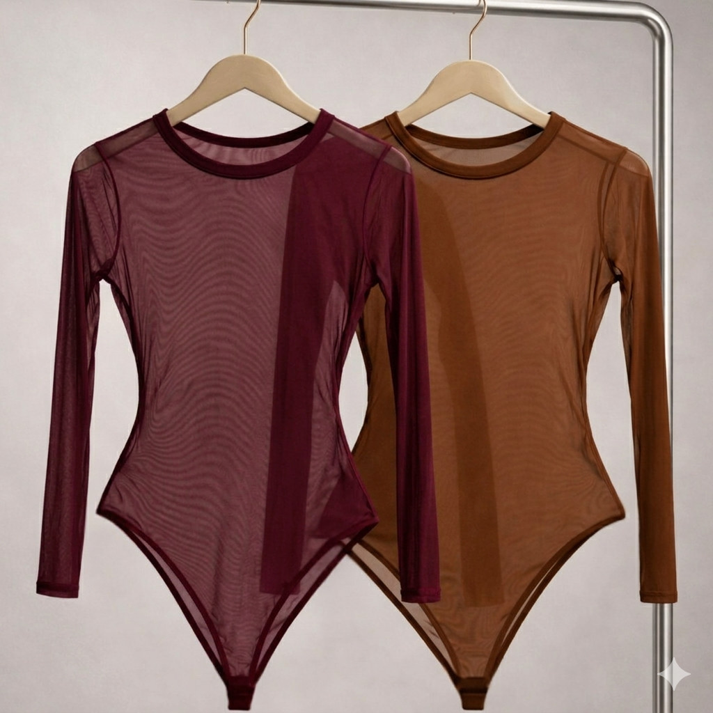 Kit com 2 peças Body de Tule Bori Manga Longa Pre