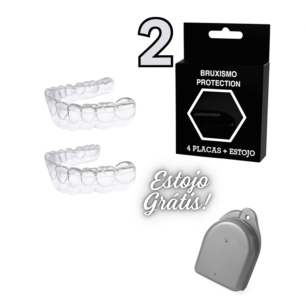 2 Placas Protetor Bucal Moldável (1 par) + Estojo