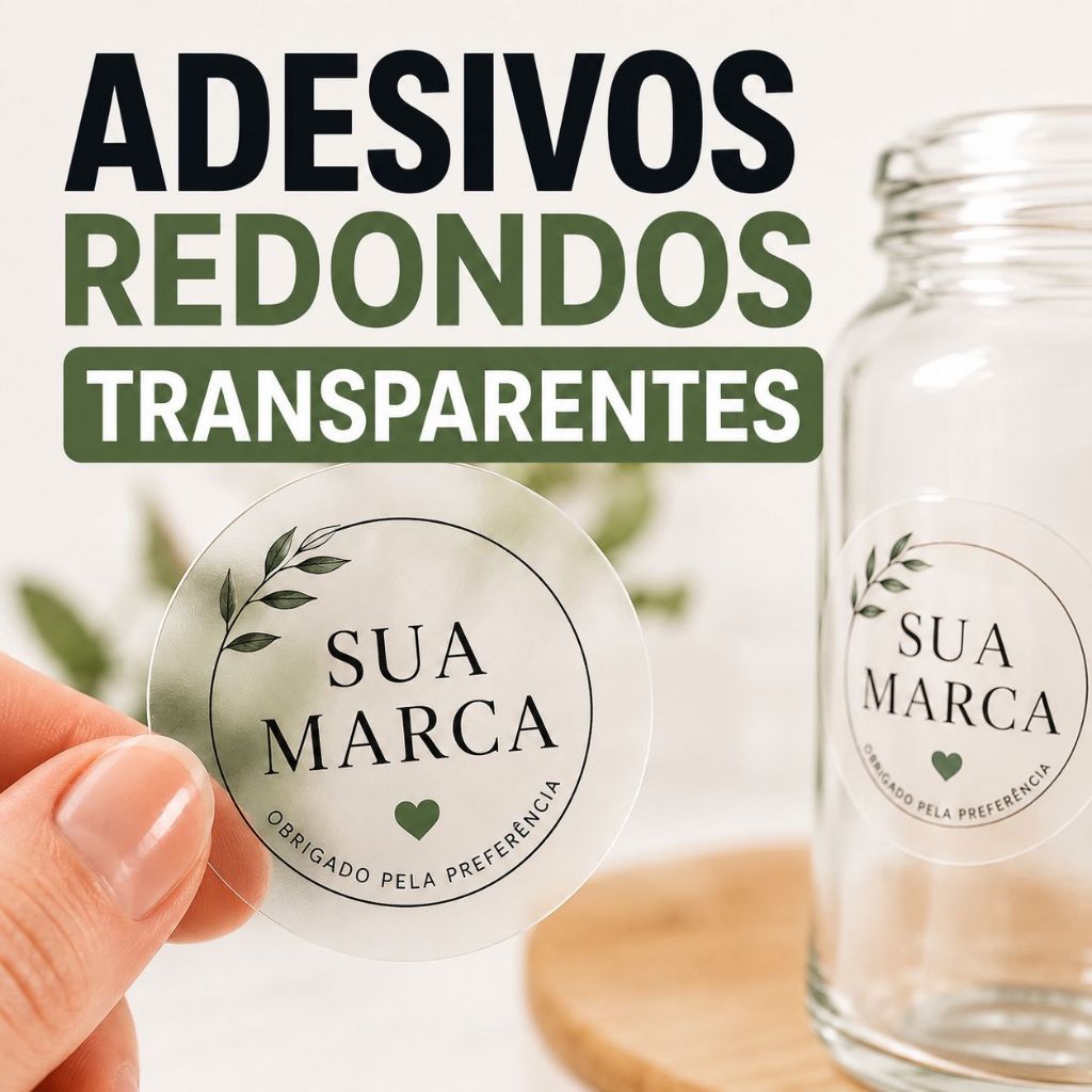 Kit 100 Adesivos Transparentes Personalizados Redo