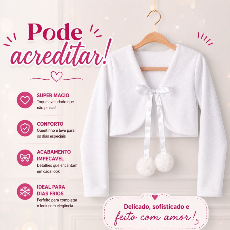 Casaco Branco Infantil Soft Daminha Batizado Festa