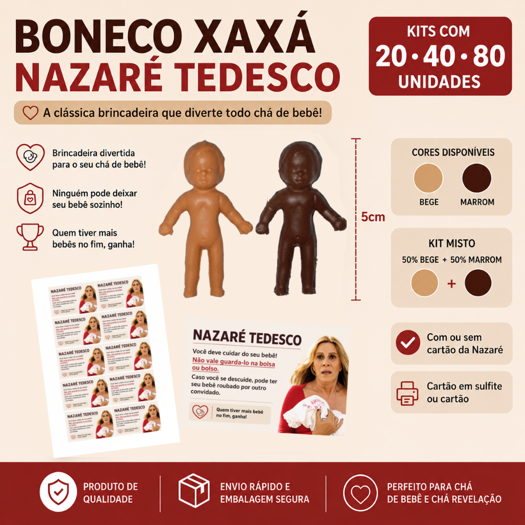 Boneco Xaxá Nazaré Tedesco Chá de Bebê Kit 20 