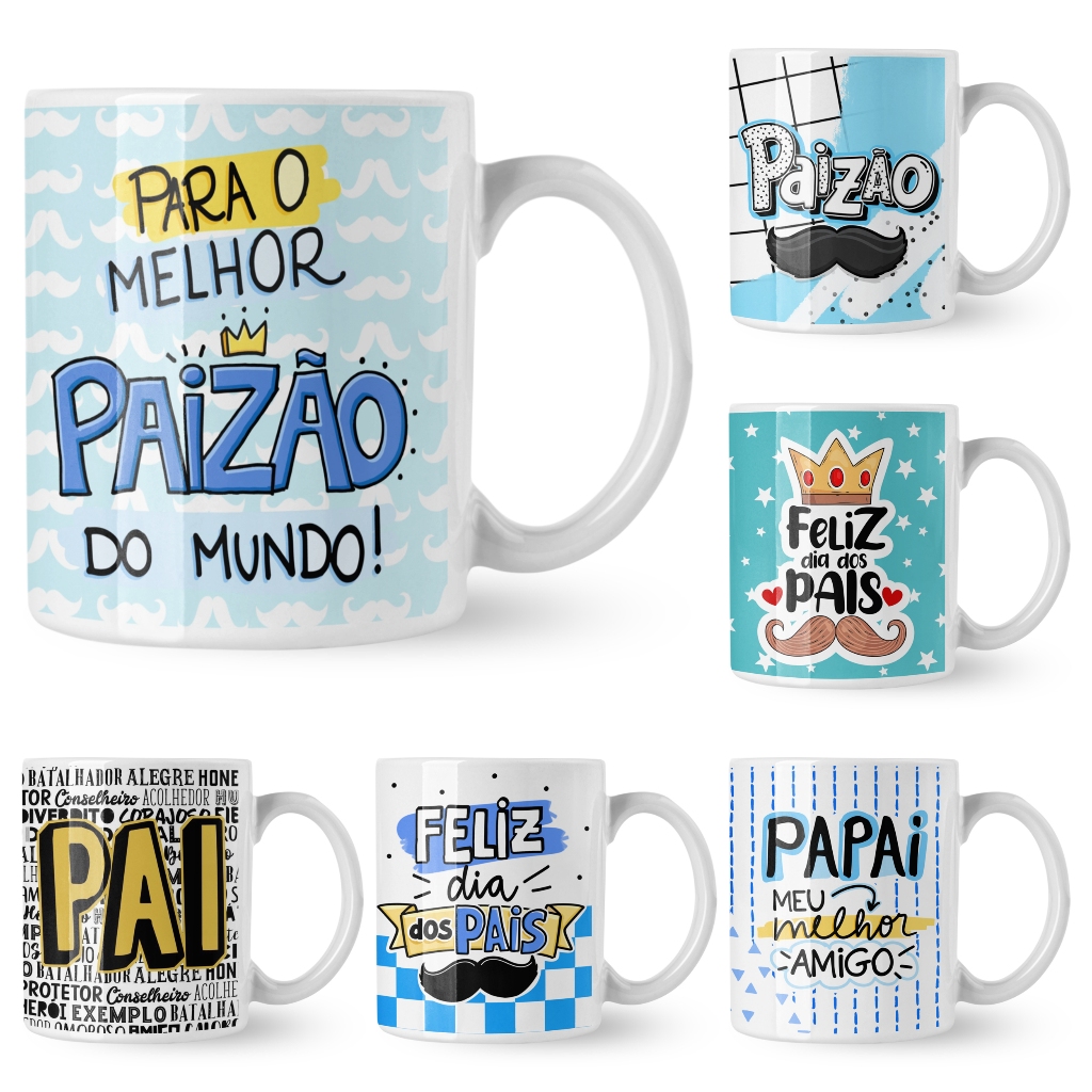 12 Canecas Feliz Dia Dos Pais Cerâmica 320ml, Ata
