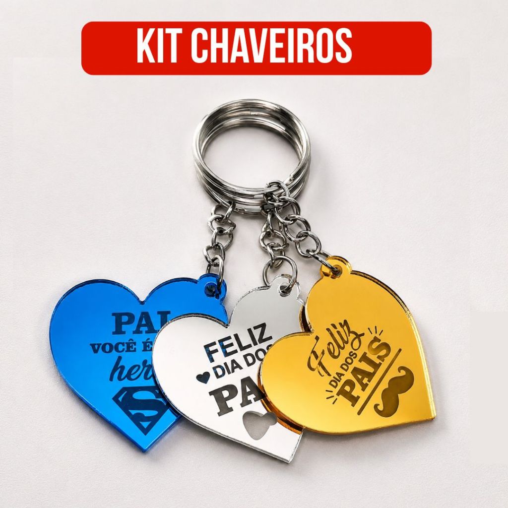 KIT Chaveiros Dia dos Pais em Acrílico Espelhado 