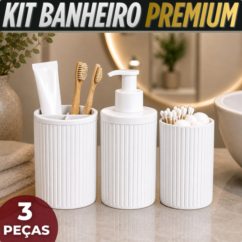 Kit Banheiro Lavabo 3 Peças Dispenser Sabonete Li