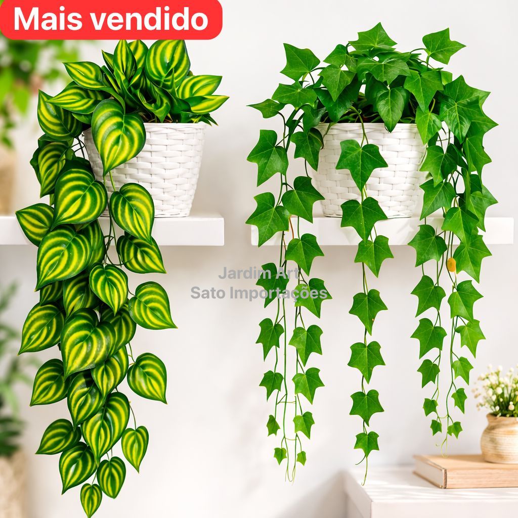 1 Planta Artificial Hera Ivy Pendente + Vaso Vime 