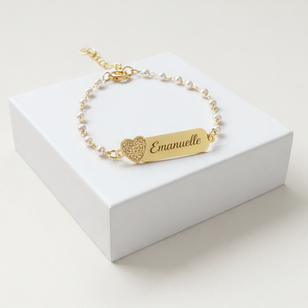 Pulseira Infantil de Pérola Personalizada com Gra