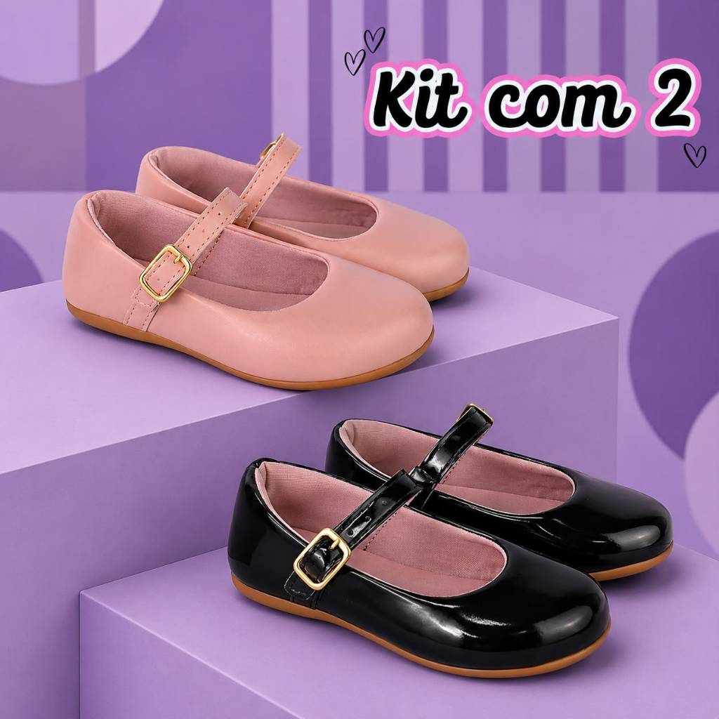Kit 2 Pares Sapatilha infantil menina boneca confo