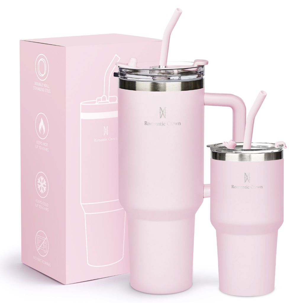 ROMANTIC CROWN Kit 2 Copo Térmico Inox Portátil 